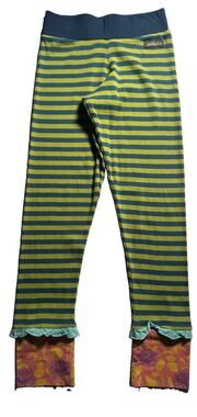 Matilda Jane Girls Size 10 Striped Leggings Floral Cuff Ruffle Blue Green